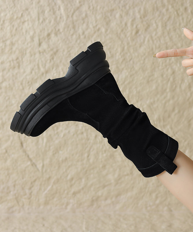 Comfortable Splicing Platform Boots Brown Suede