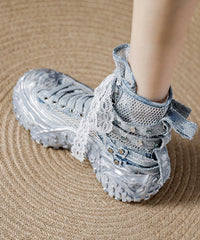 Stylish Blue Breathable Mesh Splicing Boots Lace Up