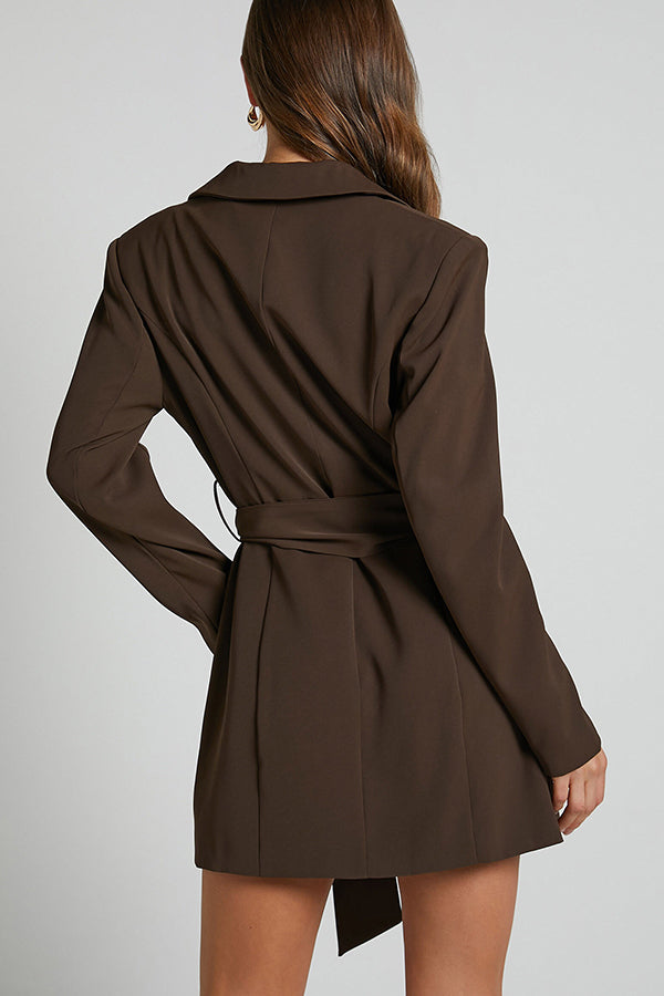 Pioneer Solid Color Lapel Long Sleeve Lace-up Blazer