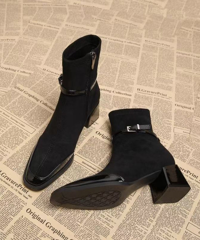 Splicing Chunky Boots Mulberry Suede