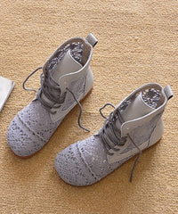 Comfortable Grey Boots Splicing Hollow Out Lace Up