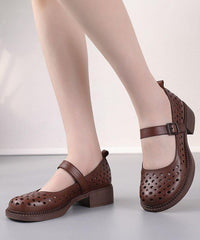 Chocolate Hollow Out Flat Feet Shoes Genuine Leather