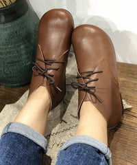 Lace Up Flat Feet Shoes Comfy Black Cowhide Leather