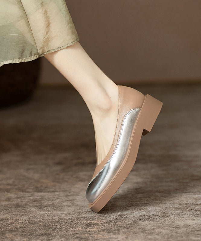 Black Comfy Splicing Chunky Cowhide Leather Loafer Shoes