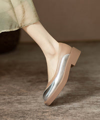 Black Comfy Splicing Chunky Cowhide Leather Loafer Shoes