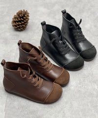 Coffee Boots Cowhide Leather Stylish Cross Strap Shelsea Boots