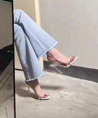 Stylish Pink Zircon Splicing Stiletto Slide Sandals Peep Toe