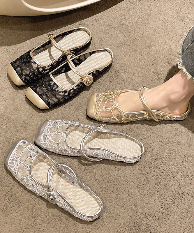 Stylish Silver Tulle Zircon Flats Slide Sandals