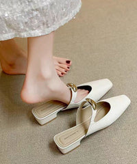 Beige Chunky Faux Leather Boutique Splicing Slide Sandals