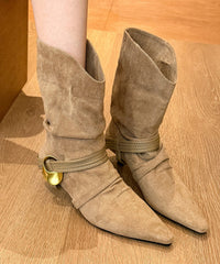 Chic Splicing High Heel Boots Black Suede Pointed Toe