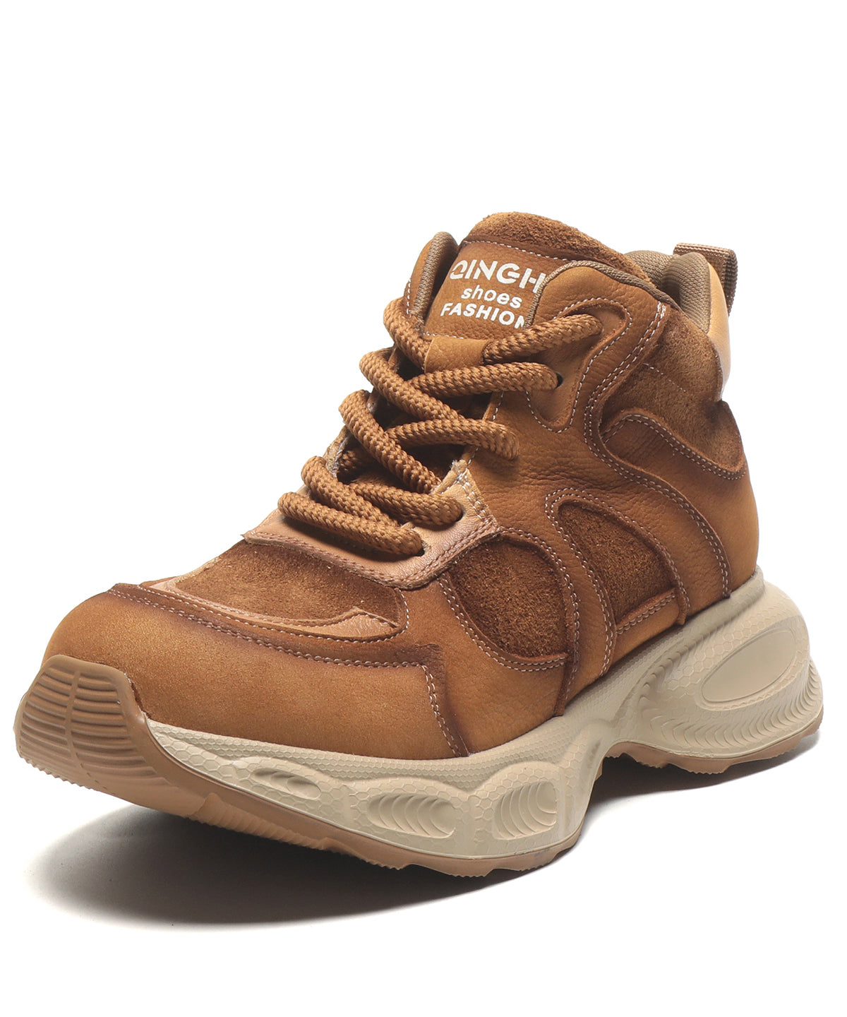 Brown Comfy Lace Up Splicing Platform Flats