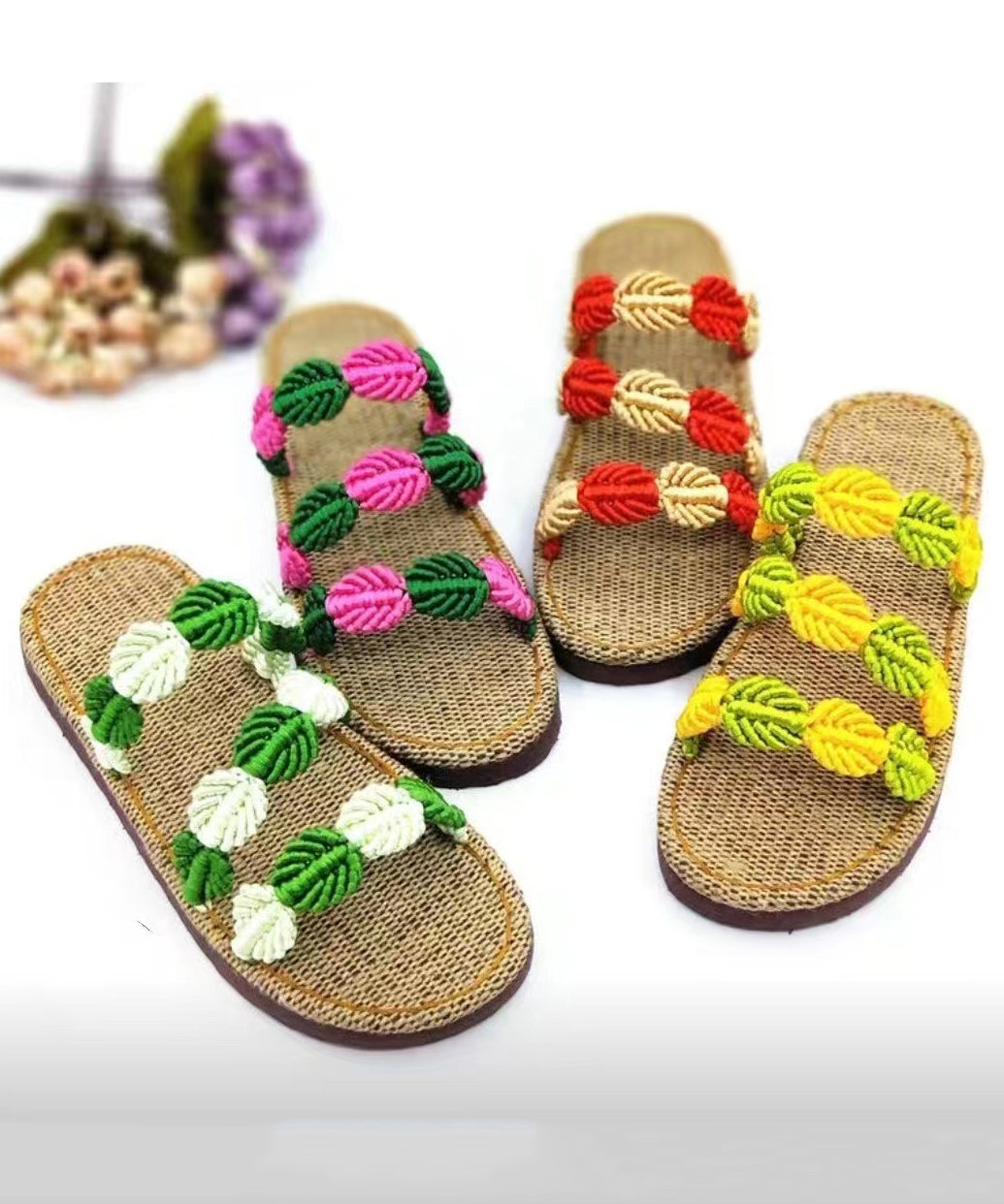 Handmade Woven Linen Flat Slide Sandals