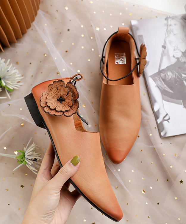 Casual Pointed Toe Flat Shoes For Pink Brown Cowhide Leather