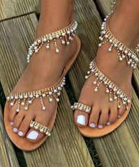 Summer Roman Handmade Beaded Flat Sandals