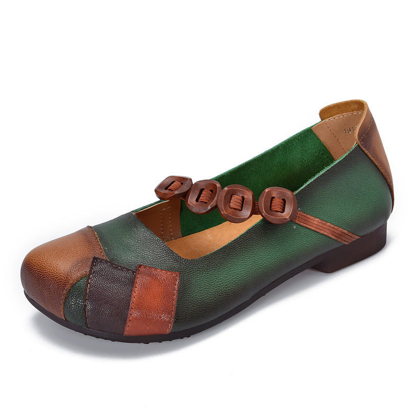 Summer Retro Color Matching Leather Casual Shoes