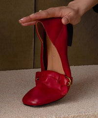 Red Chunky Shoes Cowhide Leather Comfy Splicing