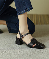 Chic Splicing Chunky Heel Sandals Yellow Faux Leather