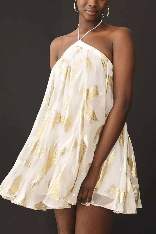 Printed Halterneck Strappy Backless Mini Dress