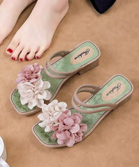 Green Chunky Casual Floral Splicing Slide Sandals Peep Toe