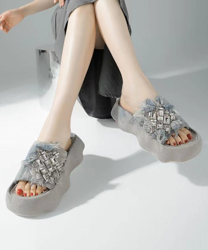 Boutique Tassel Zircon Platform Slide Sandals