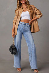 Patchwork Casual Loose Pocket Wide Leg Jeans