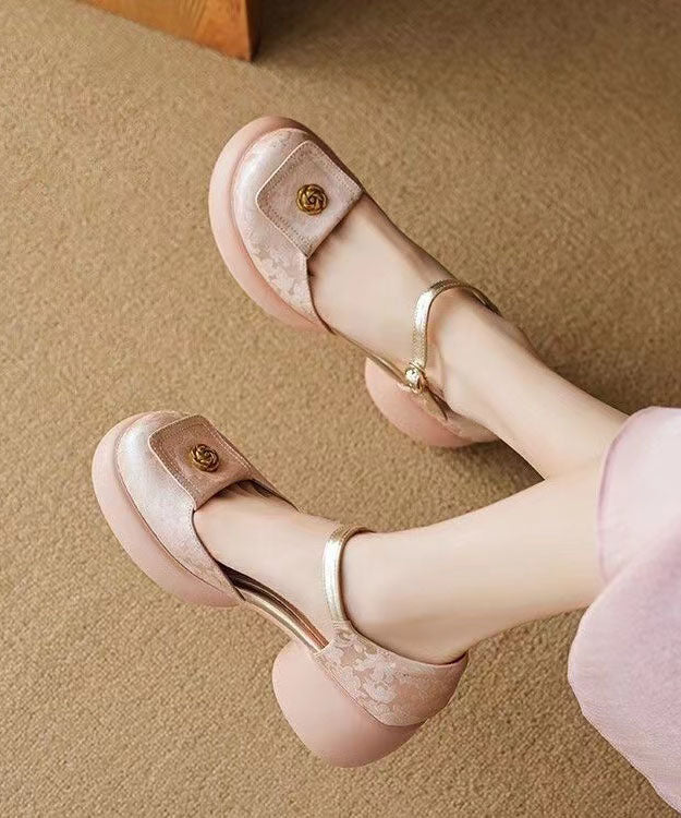 Retro Green Embossed Buckle Strap Chunky Sandals