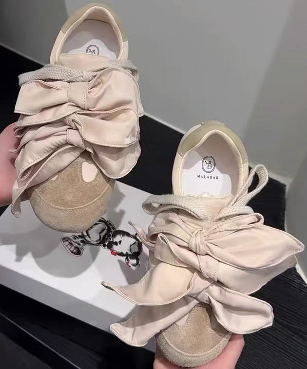 Casual Bow Splicing Flat Shoes For Apricot Suede