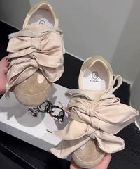 Casual Bow Splicing Flat Shoes For Apricot Suede