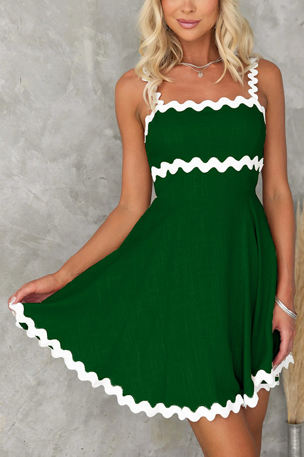 Aimie Solid Color Wavy Lace Suspender Mini Dress