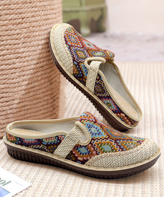 Handmade Comfy Green Splicing Linen Slide Sandals