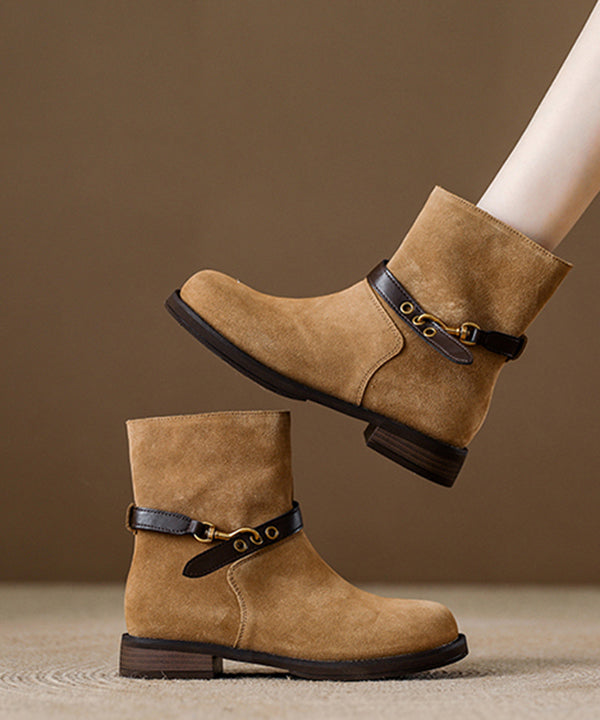 Boutique Khaki Suede Splicing Comfy Boots