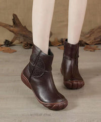 Black Cowhide Leather Boots Zippered Splicing Hollow Out