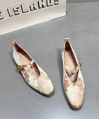 Embroidered Flats Apricot Buckle Strap