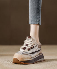 Splicing Platform Flat Feet Shoes Red Faux Leather Fuzzy Wool Lined