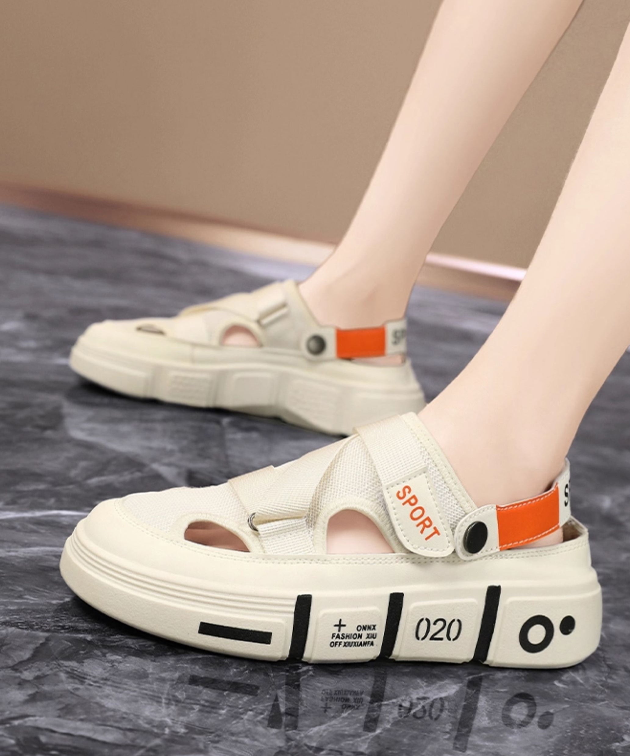 Casual Black Hollow Out Splicing Platform Slide Sandals