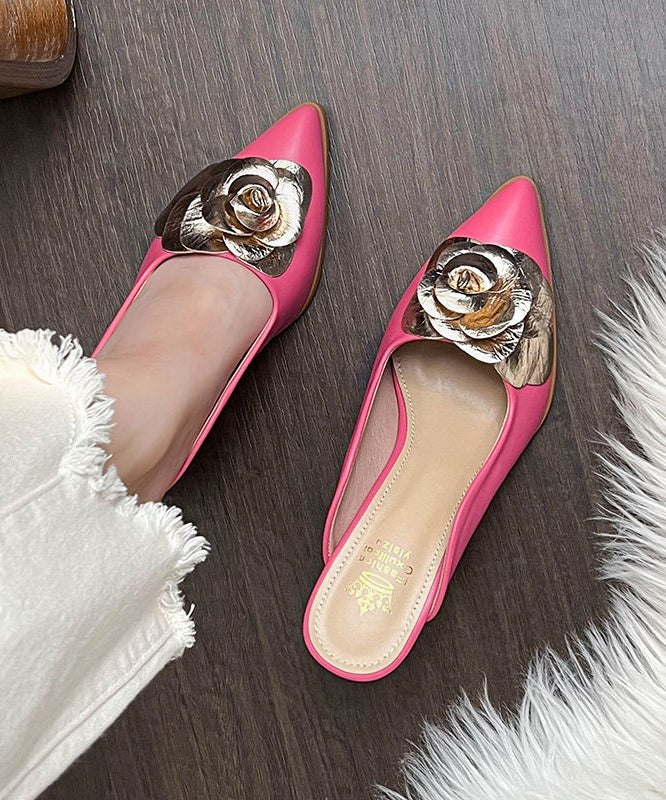 Pink Floral Wedge Heels Slide Sandals Pointed Toe