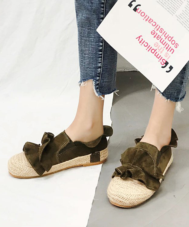 Casual Brown Ruffled Splicing Versatile Flat Feet Shoes