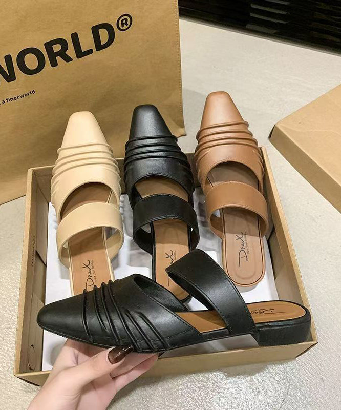 Comfy Black Wrinkled Splicing Slide Sandals