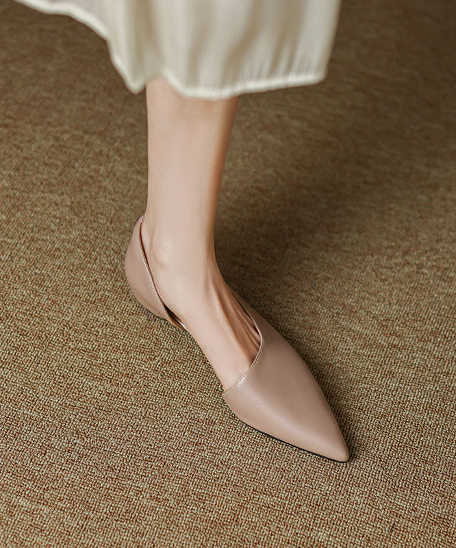 Black Cowhide Leather Splicing Flat Shoes For Women