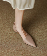 Black Cowhide Leather Splicing Flat Shoes For Women