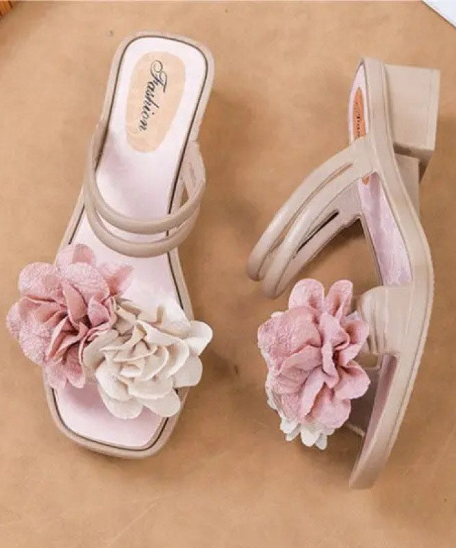 Green Chunky Casual Floral Splicing Slide Sandals Peep Toe