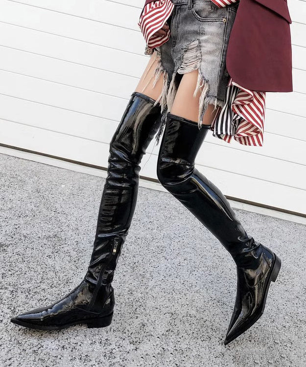 Original Design Black Pointed Toe Knee Boots