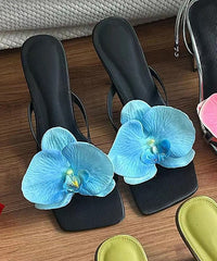 Green Floral Handmade Splicing High Heels Slide Sandals