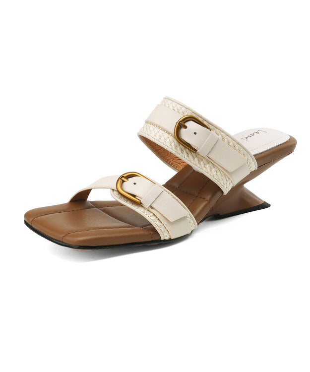 Apricot Sheepskin Woven Wedge Heel Slippers