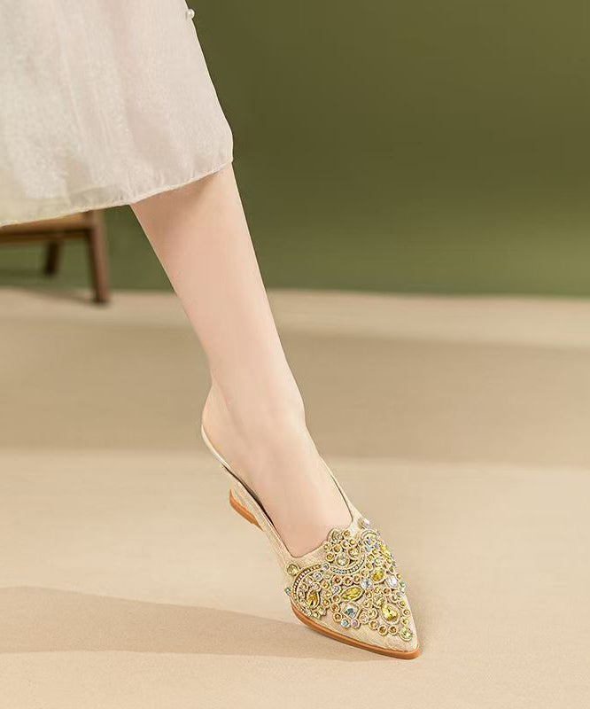 Boutique Splicing Wedge Heels Apricot Slide Sandals Zircon