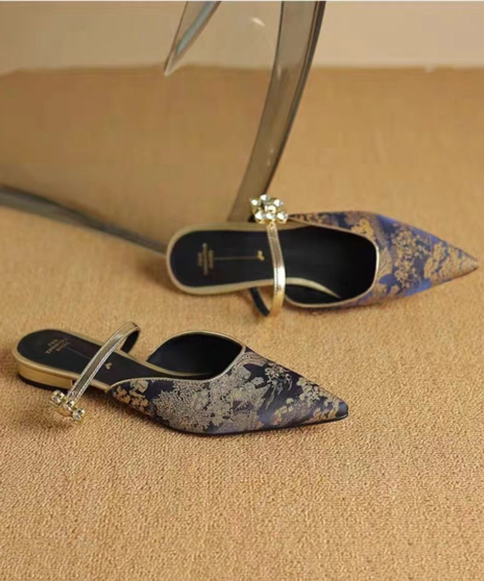 Green Splicing Zircon Slide Sandals Pointed Toe