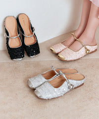 Pink Sequins Splicing French Fashion Slide Sandals