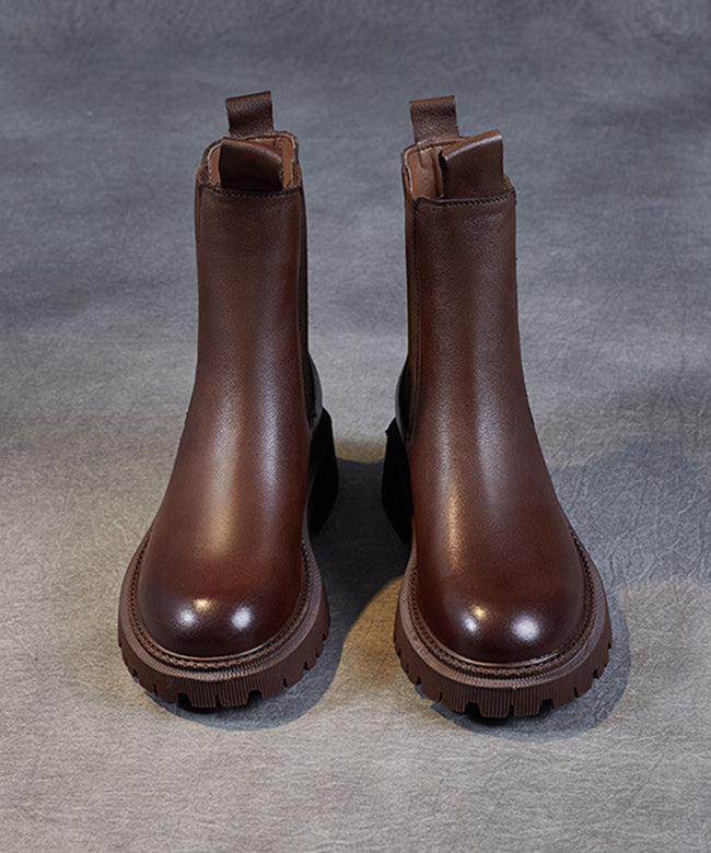 Brown Chunky Cowhide Leather Shelsea Boots