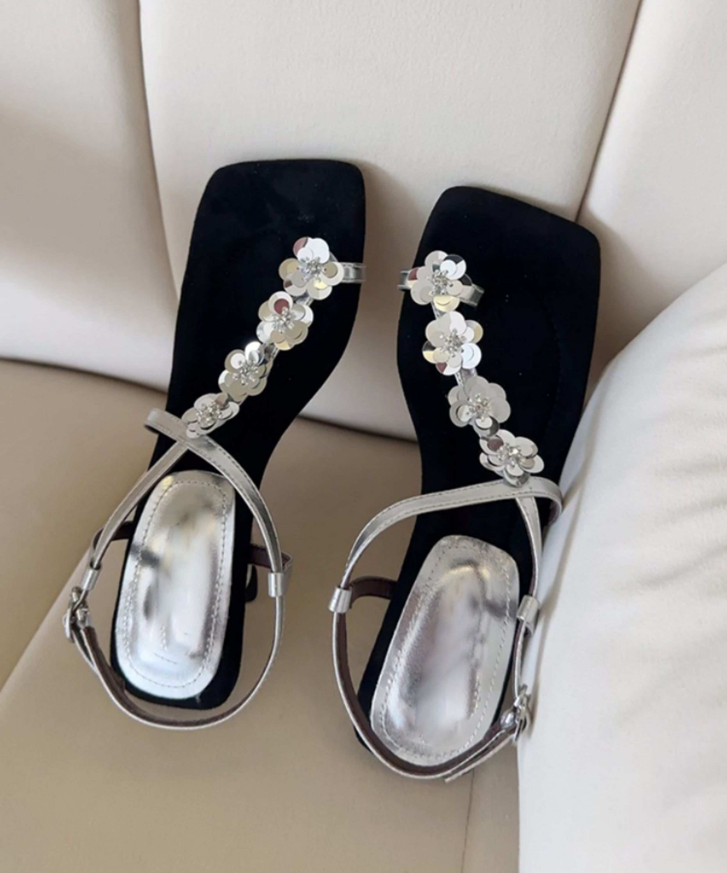 French Gold Floral Faux Leather Wedge Heels Sandals