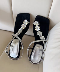 French Gold Floral Faux Leather Wedge Heels Sandals